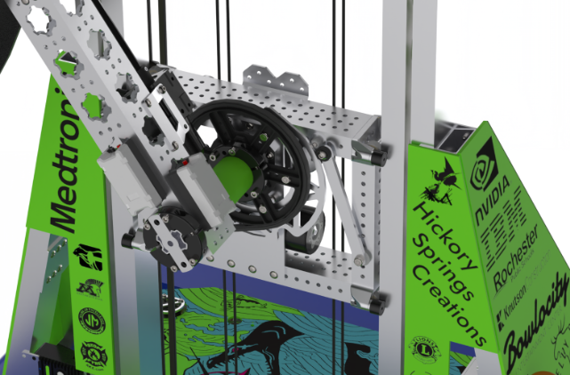A CAD render of the joint connecting the arm to the elevator